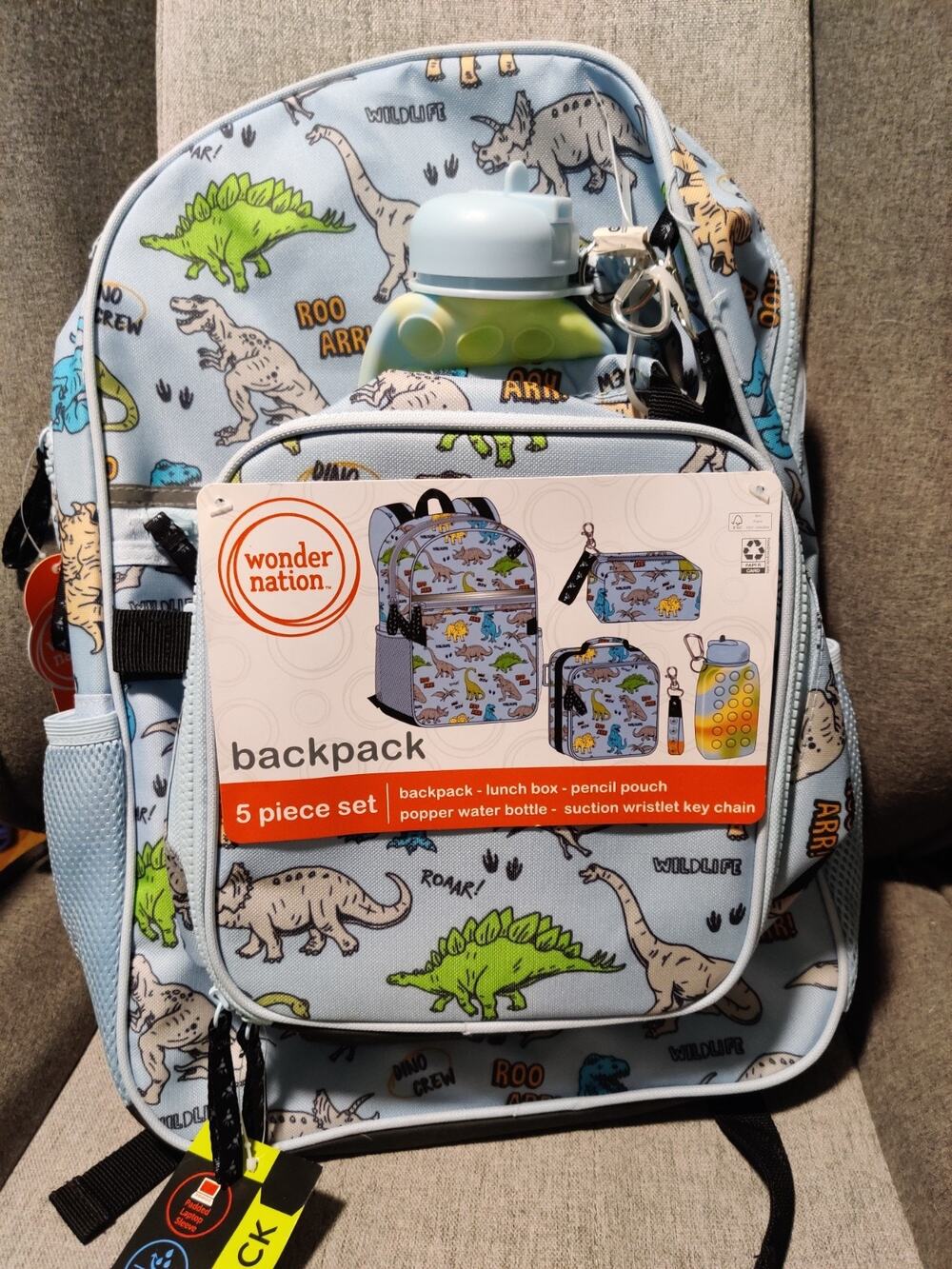 Wonder Nation 5 Piece Dinosaur Backpack Set